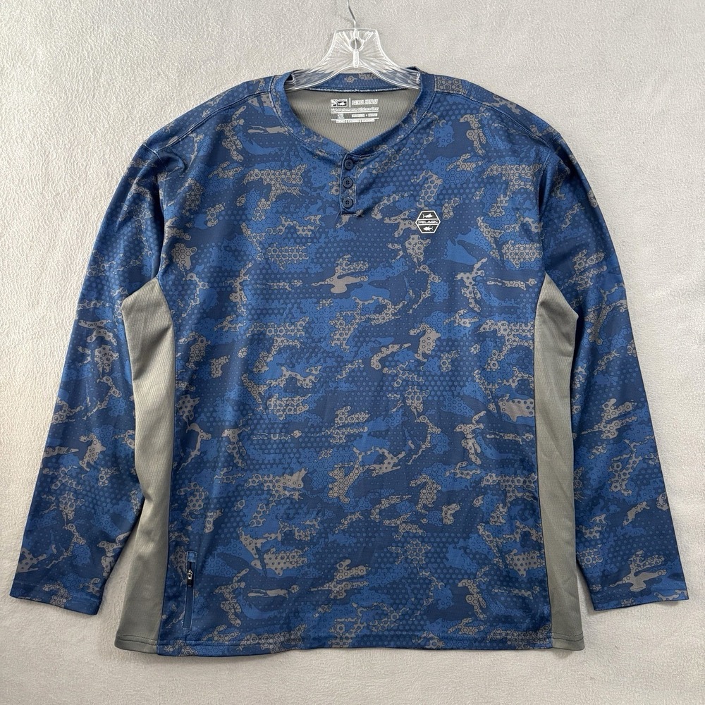 Pelagic Patrol Henley Mens 2XL Blue Fishing Camo Performance Outdoor